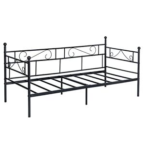 EGGREE Cadre de lit en Métal Canapé-Lit en Fer Forgé Lit Simple pour Enfant Adulte, 90 * 190cm Noir - Publicité
