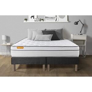 Septnuits Matelas 180x200 + Double sommiers Gris 90x200 Memo Luxe Ressorts ensaches + memoire de Forme 5 Zones de Confort Maxi epaisseur   Epaisseur : 26 cm   Confort : Equilibre - Publicité