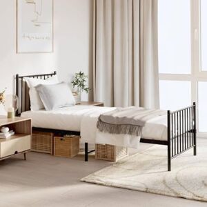 INLIFE Cadre de lit avec tête et pied de lit en métal noir 75 x 190 cm, 13,3 kg, 350872 - Publicité