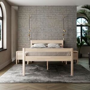 Hansales Lit 140x200 en Bois Massif, avec Sommier, Scandi Style, Hauteur 41 cm, Tête de lit en Bois, Lit d'appoint, Lit Enfant et Adulte, Facile à Monter - Publicité