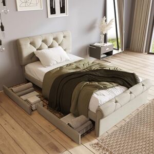 CUSTCH Lit 90 x 200 cm avec 2 tiroirs,Cadre de lit avec sommier à Lattes,lit rembourré Simple,sans Matelas,(Beige) - Publicité