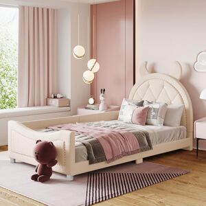 Merax Lit capitonné, 90 x 200 cm, canapé-lit, cadre de lit, beige - Publicité