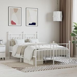 INLIFE Cadre de lit avec tête et pied de lit en métal blanc 135 x 190 cm, 23,9 kg, 353603 - Publicité