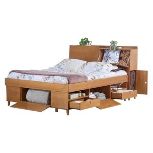 Memomad Set Amalfi Oak : lit fonctionnel 180x200 + tête de lit fonctionnelle 205. Lit double et tête de lit en pin massif avec coffre de lit et espace de rangement, parfait pour les petites chambres à coucher - Publicité