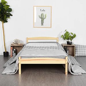 IPOTIUS Lit Simple Cadre de Lit en Bois Massif 90x190cm avec Sommier en Lattes, Solide pour Enfants Adultes, Bois Naturel - Publicité