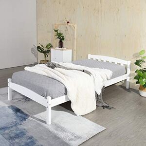 IPOTIUS Lit Simple Cadre de Lit en Bois Massif 90x190cm avec Sommier en Lattes, Solide pour Enfants Adultes, Blanc - Publicité