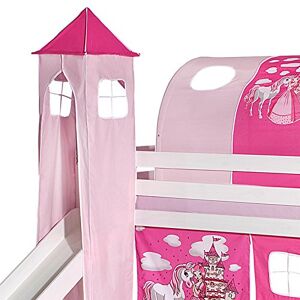 IDIMEX Donjon Tour pour lit surélevé superposé mi-Hauteur Mezzanine avec Toboggan Tissu Coton Motif Princesse Rose - Publicité