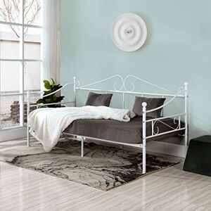 FetiNes Cadre de lit en Métal Canapé-Lit en Fer Forgé Lit Simple pour Enfant Adulte, 90x190cm Blanc - Publicité