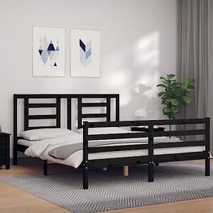 TECHPO Home Hardware Businese Cadre de lit avec tête de lit en bois massif Noir 160 x 200 cm - Publicité