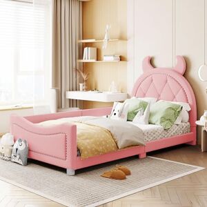 Merax Lit capitonné, pour enfant, 90 x 200 cm, canapé-lit, cadre de lit, rose - Publicité
