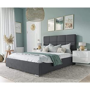 lukmebel Sara Lit Double avec tête de lit Haute de 123 cm avec sommier à Lattes en métal Cadre de lit capitonné Chambre (Velours Gris – Jasmin 96 - Publicité