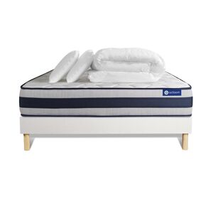 Actisom Pack prêt à dormir 140x190 cm sommier kit blanc Blanc 190x24x140cm