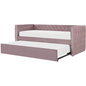 Beliani Lit gigogne en tissu rose 90x200