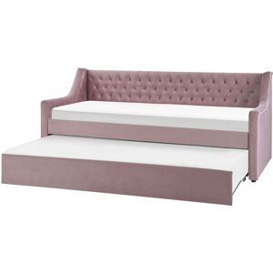 Beliani Lit gigogne en tissu rose 90x200