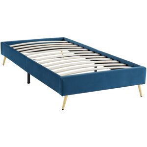 Homifab Lit enfant avec sommier 90x190cm en velours bleu canard - Publicité