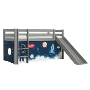 Vipack Lit mi-hauteur 90x200 toboggan sommier inclus housse space bleu