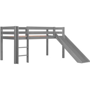 Terre de Nuit Lit mezzanine enfant avec toboggan en bois massif gris 90x200