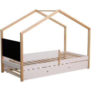 ATHM DESIGN Lit enfant gigogne pin naturel blanc sommier 190x90cm - Publicité