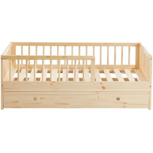 Drawer Cadre de lit pour enfant en bois massif avec tiroir 70x140cm bois clai Marron 145x53x75cm