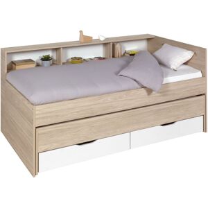 Nateo Concept Lit gigogne 90x200 cm + 2 tiroirs de rangement bois et blanc