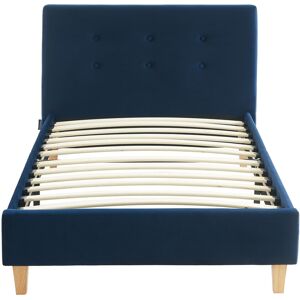 Homifab Lit enfant 90x190 avec tête de lit en velours bleu foncé et sommier Bleu 209x78x102cm