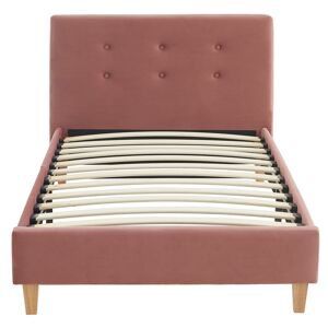 Homifab Lit enfant 90x190 avec tête de lit en velours vieux rose et sommier