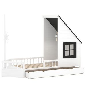 WNM Group Lit simple bateau pour enfant en bois de pin massif 200x90 noir