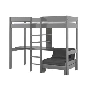 Vipack Lit mezzanine 90x200 sommier inclus fauteuil bureau gris