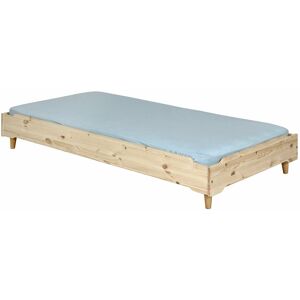 ID Kids Lit empilable avec pieds et matelas bois massif 90x190 cm Marron 194x28x94cm