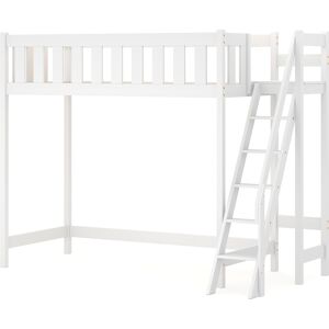 WNM Group Lit mezzanine en pin massif 200x90 blanc Blanc 255x198x120cm