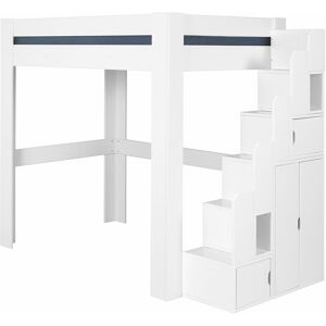 ID Kids Lit mezzanine avec bureau bois massif blanc 90x190 cm Blanc 244x190x100cm