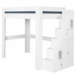 ID Kids Pack lit mezzanine avec bureau et matelas bois massif blanc 140x190 cm