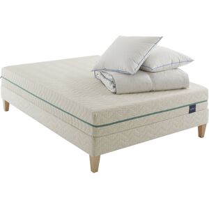 Someo Ensemble matelas naturel latex, sommier, pieds, couette 180x200