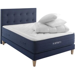 Someo Ensemble matelas, latex, sommier, pieds, tête de lit, couette oreiller Blanc 200x107x160cm