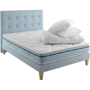 Someo Ensemble matelas, sommier, pieds, tete de lit, couette oreiller 140x20