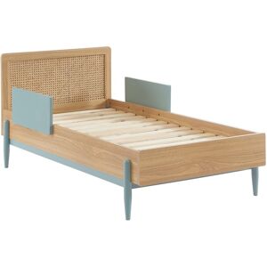 Baita Lit enfant bleu et cannage rotin 70x140 sommier inclus Bleu 145x65x75cm