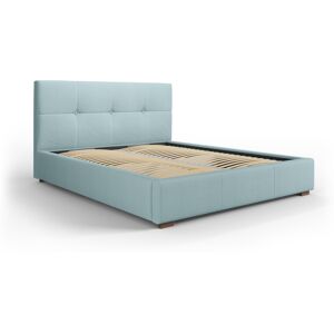 Micadoni Home Lit coffre avec tête de lit 180x200 cm en tissu structuré bleu clair - Publicité