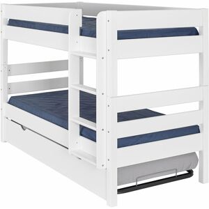 ID Kids Pack lit superpose gigogne avec 2 matelas bois massif blanc 90x200 cm Blanc 202x142x97cm