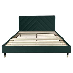 DIVA SALON Lit avec sommier 2 places en velours vert bouteille 140x190 Vert 205x95x146cm