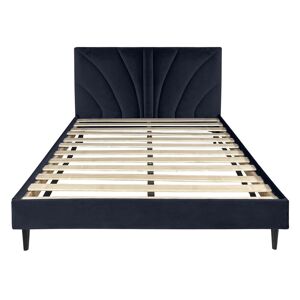 DIVA SALON Lit avec sommier 2 places en velours bleu nuit 140x190 Bleu 205x93x146cm