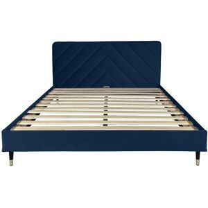 DIVA SALON Lit avec sommier 2 places en velours bleu nuit 140x190 Bleu 205x95x146cm