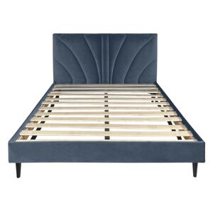 DIVA SALON Lit avec sommier 2 places en velours bleu gris 140x190 Bleu 205x93x146cm