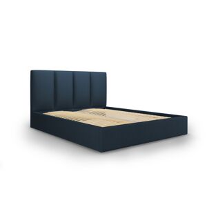 Micadoni Home Lit coffre avec tête de lit 160x200 cm en tissu structuré bleu foncé - Publicité