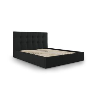 Micadoni Home Lit coffre avec tête de lit 180x200 cm en tissu structuré noir - Publicité