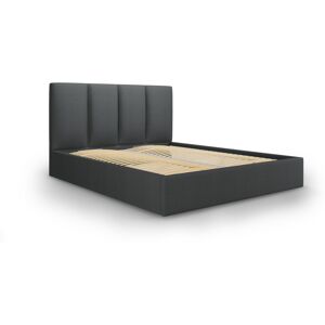 Micadoni Home Lit coffre avec tête de lit 140x200 cm en tissu structuré gris foncé - Publicité