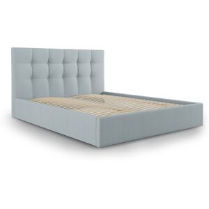 Micadoni Home Lit coffre avec tête de lit 140x200 cm en tissu structuré bleu clair - Publicité