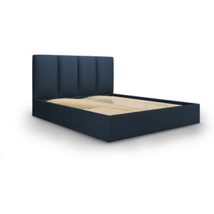 Micadoni Home Lit coffre avec tête de lit 140x200 cm en tissu structuré bleu foncé - Publicité