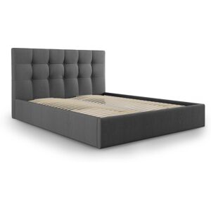 Micadoni Home Lit coffre avec tête de lit 180x200 cm en tissu structuré gris foncé - Publicité