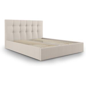 Micadoni Home Lit coffre avec tête de lit 140x200 cm en tissu structuré beige - Publicité