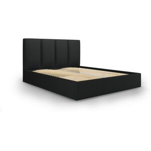 Micadoni Home Lit coffre avec tête de lit 180x200 cm en tissu structuré noir - Publicité